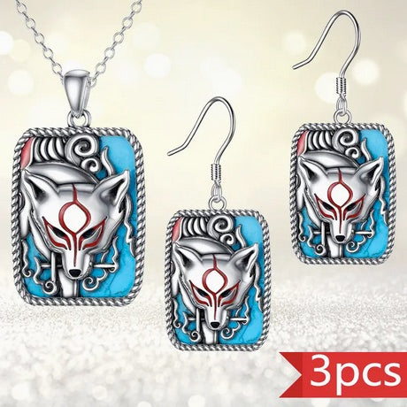 Three Piece Wolf Set -Earrings And Necklace