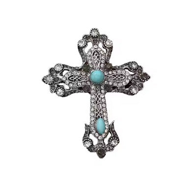 Turquoise Cross Brooch