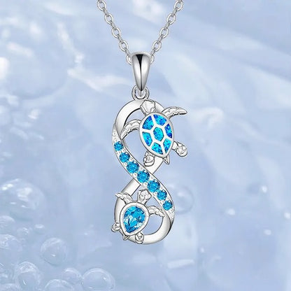Infinity Mobius Ring Blue Sea Turtle Necklace