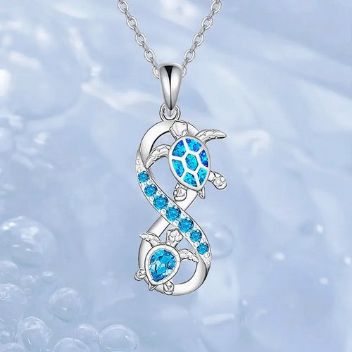 Infinity Mobius Ring Blue Sea Turtle Necklace