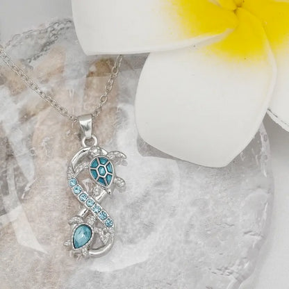 Infinity Mobius Ring Blue Sea Turtle Necklace