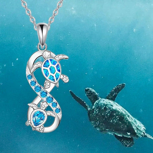 Infinity Mobius Ring Blue Sea Turtle Necklace