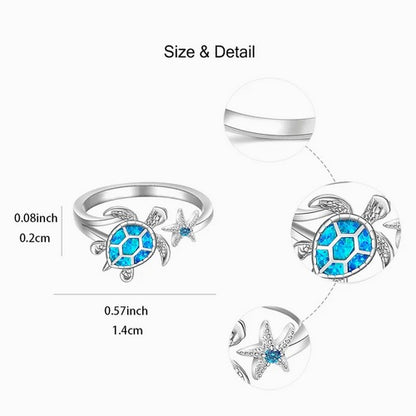 Sea Turtle with Starfish Design Exquisite Ring-self adjusting