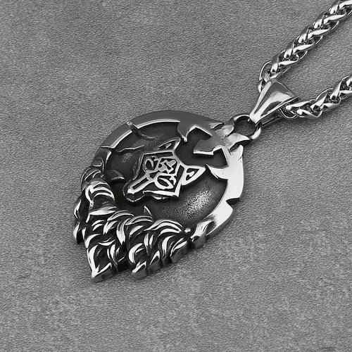 Ancient Runes Wolf And Cross Spirit Necklace