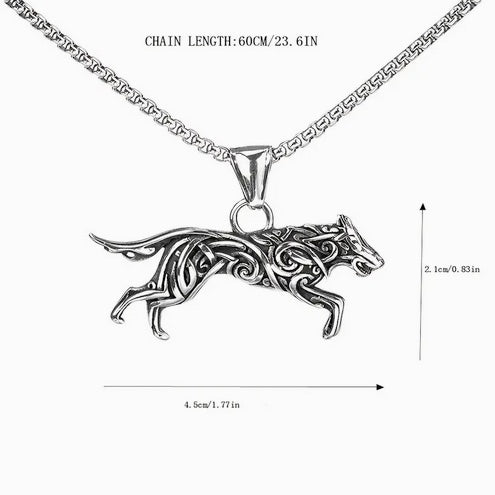 Viking Titanium Steel Wolf Pendant Necklace Square Pearl Chain – Unisex