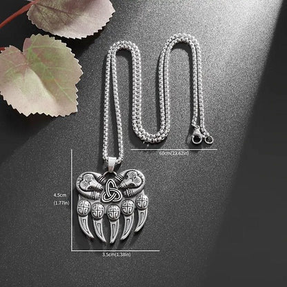 Vintage Viking Men's Bear Paw Necklace With Celtic Knot