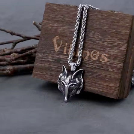 Viking Stainless Steel Fox Head Necklace