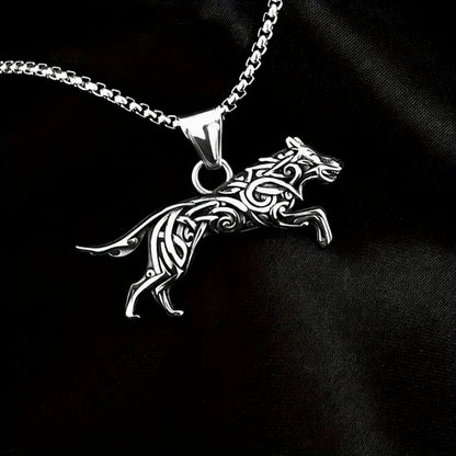 Viking Titanium Steel Wolf Pendant Necklace Square Pearl Chain – Unisex