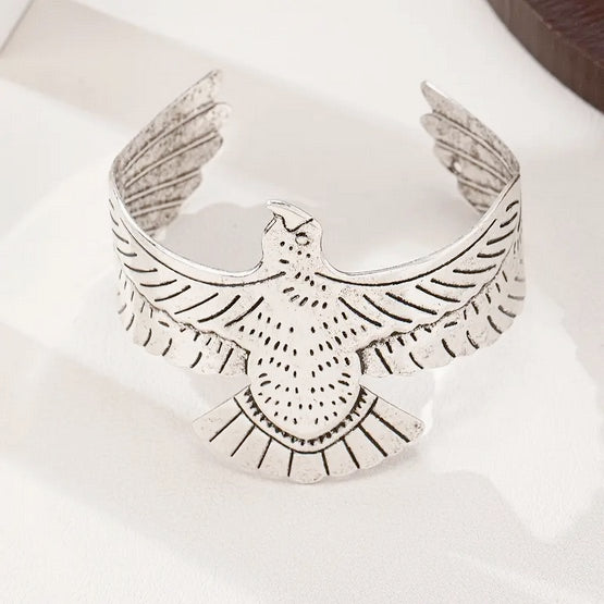 Vintage Inspired Handcrafted Silvery Eagle Cuff Bracelet
