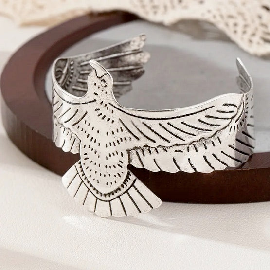Vintage Inspired Handcrafted Silvery Eagle Cuff Bracelet