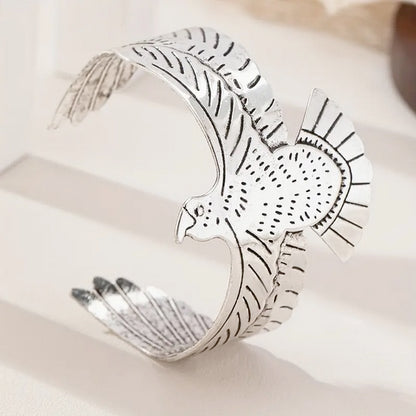Vintage Inspired Handcrafted Silvery Eagle Cuff Bracelet