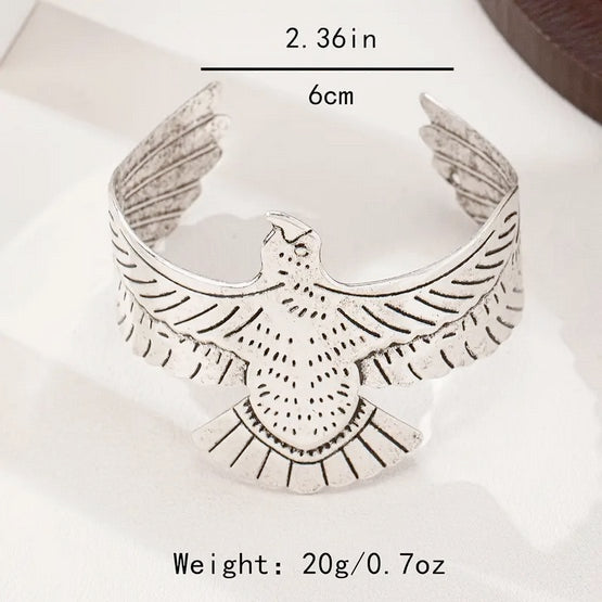 Vintage Inspired Handcrafted Silvery Eagle Cuff Bracelet