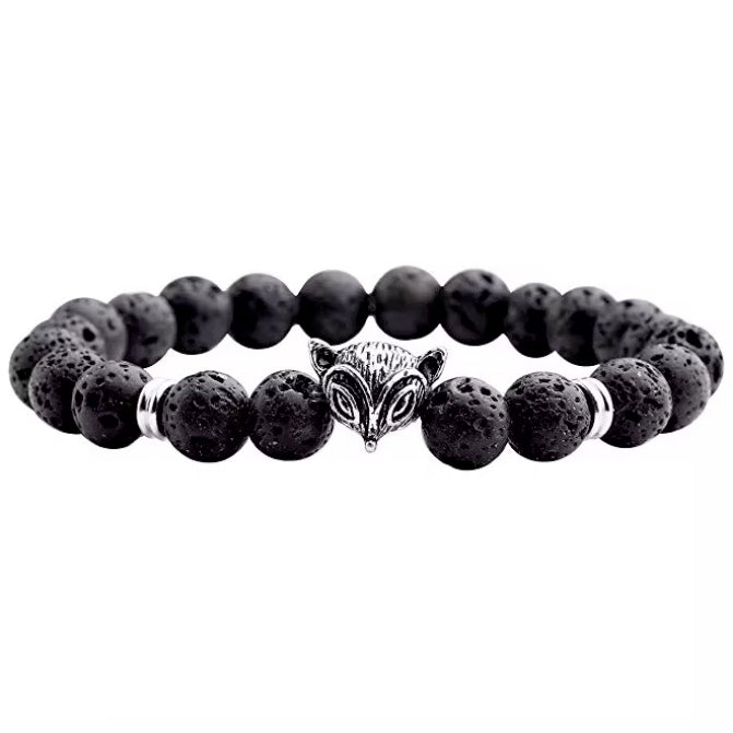 Rare Volcanic Lava Stone Fox Stretch Bracelet