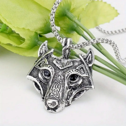 Black Vintage Wolf Head Pendant Necklace for Men