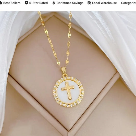 18K Gold-Plated Titanium Lady's Cross With CZs