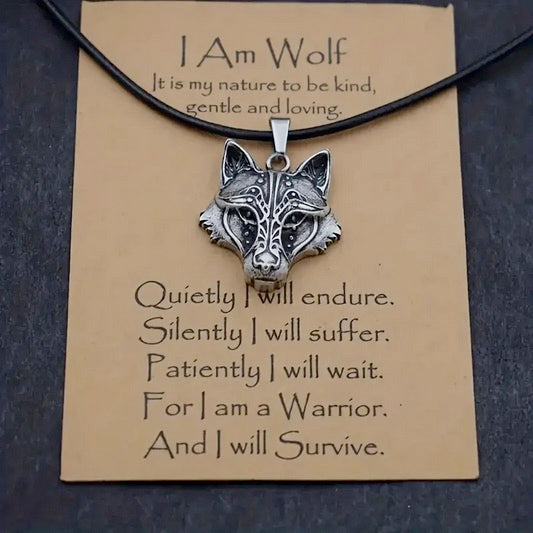 Nordic Ancient Mythology Viking Wolf Head Necklace On Credo Card