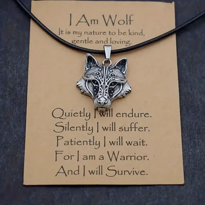 Nordic Ancient Mythology Viking Wolf Head Necklace On Credo Card