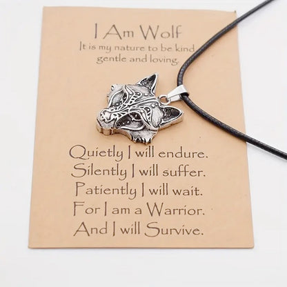 Nordic Ancient Mythology Viking Wolf Head Necklace On Credo Card