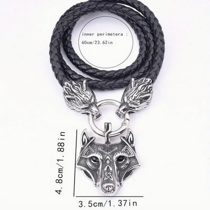 Deluxe Handcrafted Wolf Celtic Viking Amulet On Braided Leather Cord