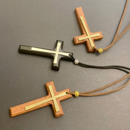 Cool Handmade Double Layer Vintage Holy Land Wood Cross Necklace With Long Cord