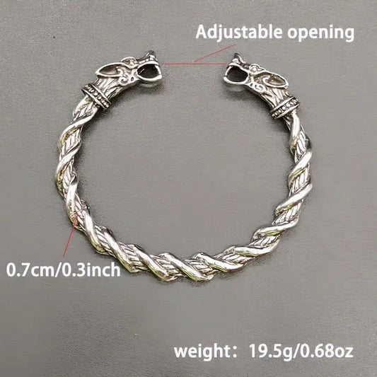 Woven Twisted Antique Silvery Wolf Bracelet - Self Adjusting
