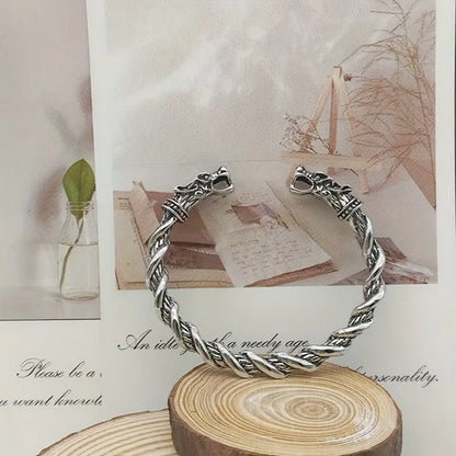 Woven Twisted Antique Silvery Wolf Bracelet - Self Adjusting