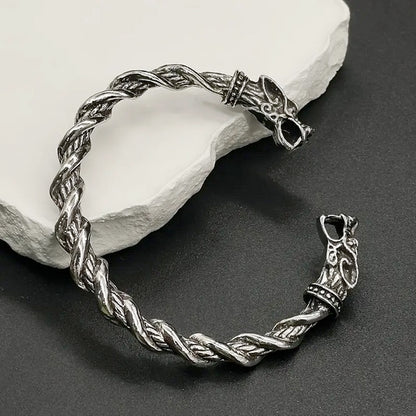 Woven Twisted Antique Silvery Wolf Bracelet - Self Adjusting