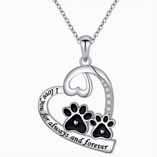 Exquisite Elegant Sparkling Rhinestone Heart Shape Pet Dog Paw Necklace